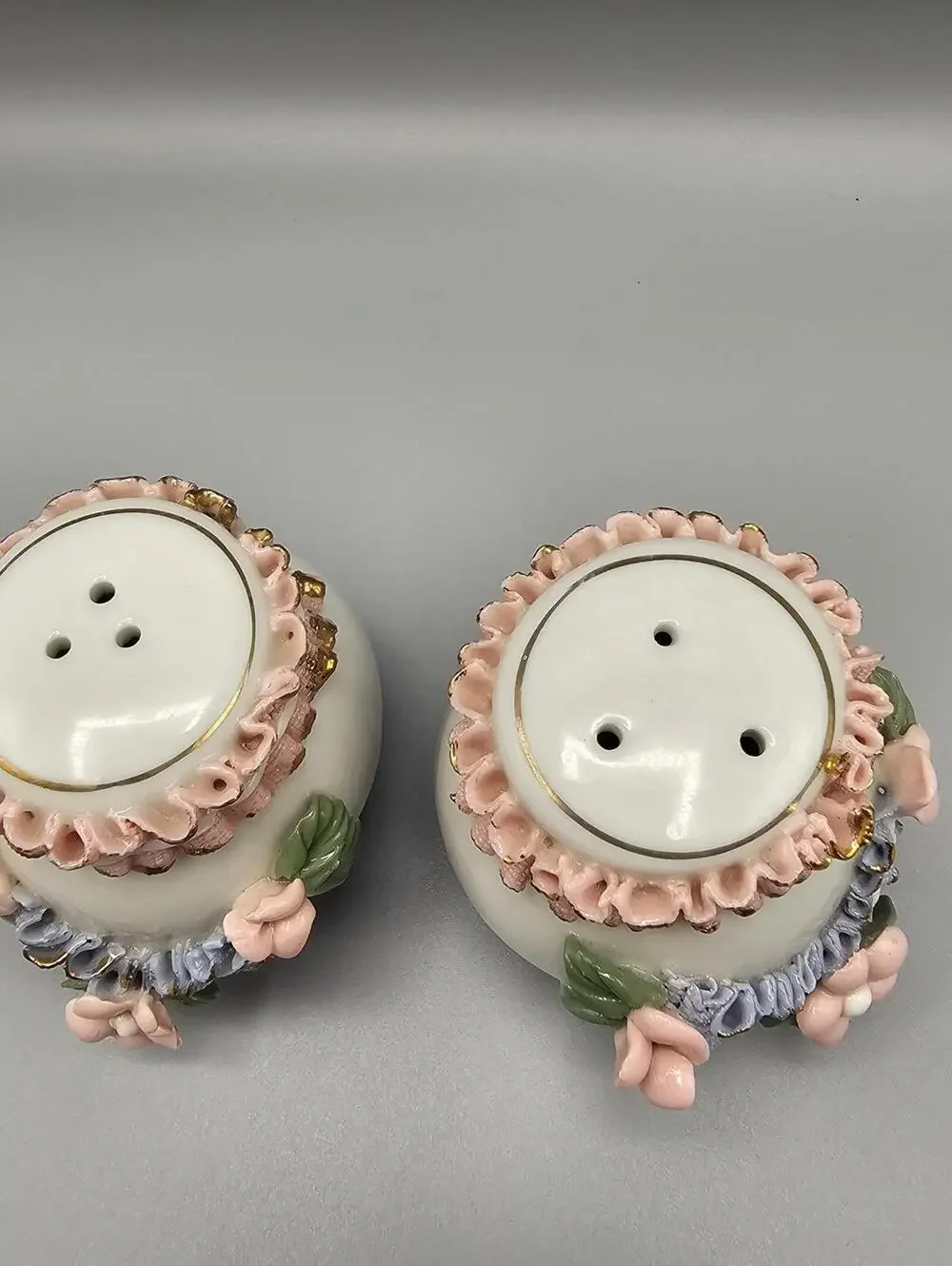 Vintage Ceramic Salt and Pepper Shakers with Floral Detailing